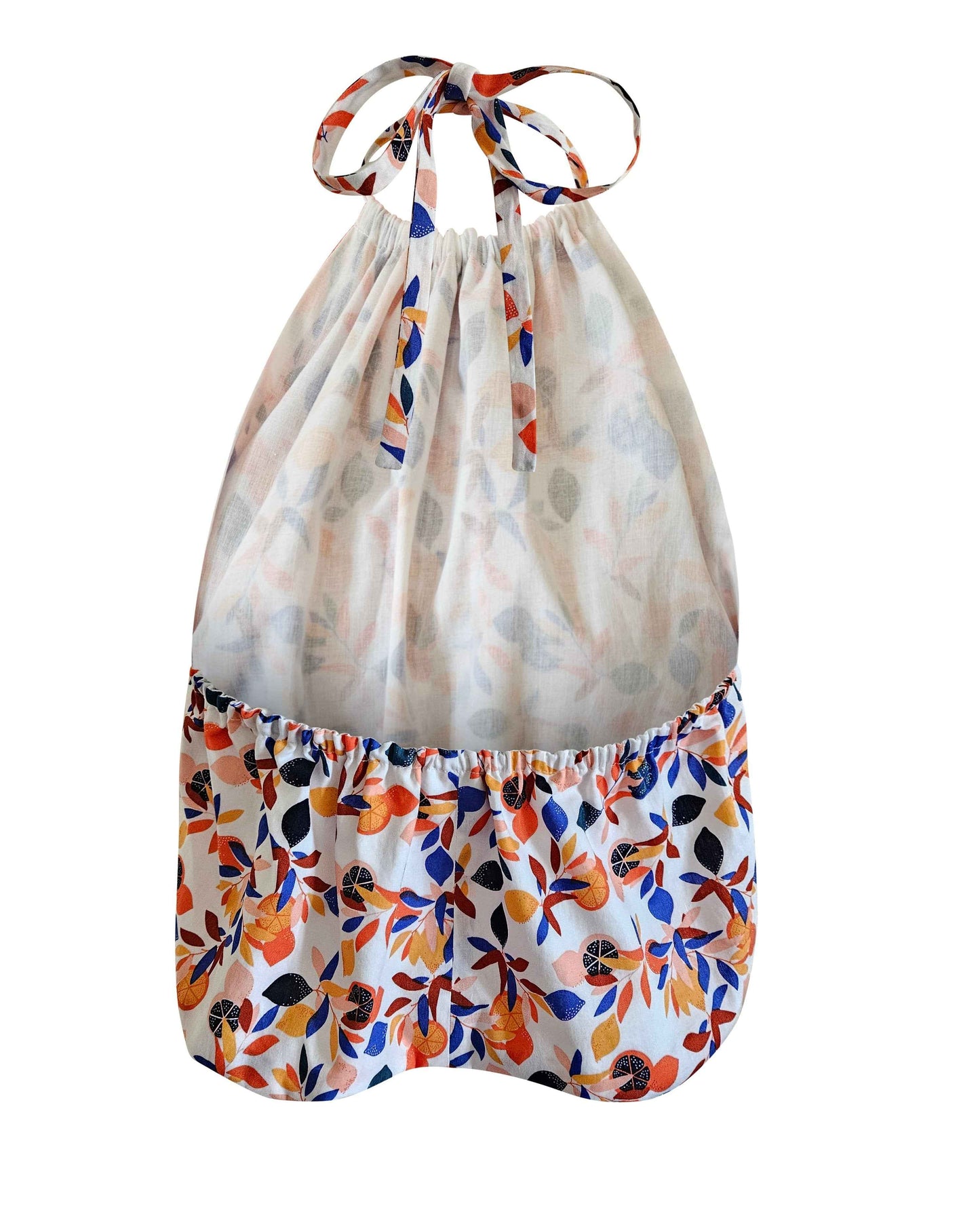 Back view, with view of the inner cotton voile lining. elastic at the back