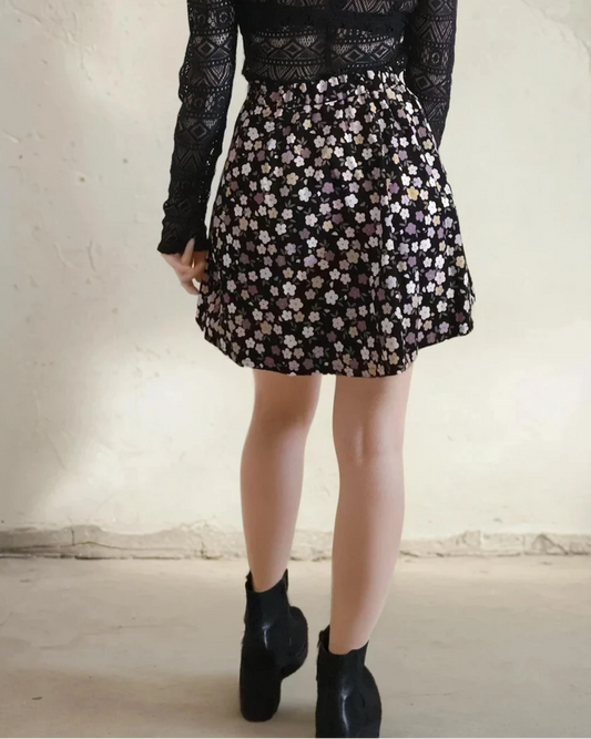 Floral corduroy skirt