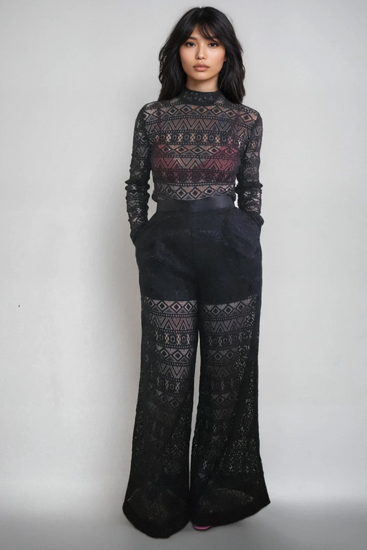 HAndmade black lace pants with satin short