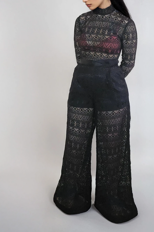 Close up look at the black lace pants