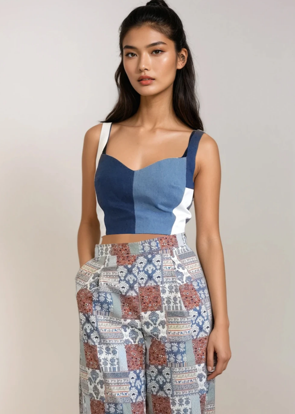 patchwork jean top