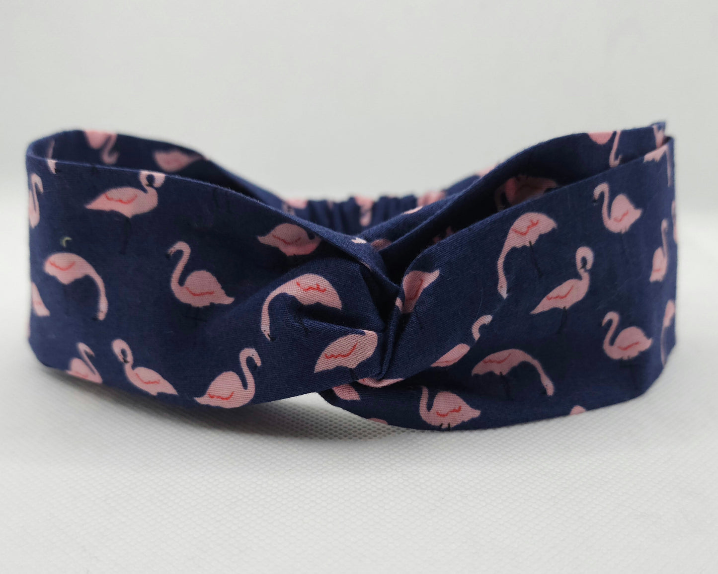 Handmade  cotton headband with pink flamingo pattern