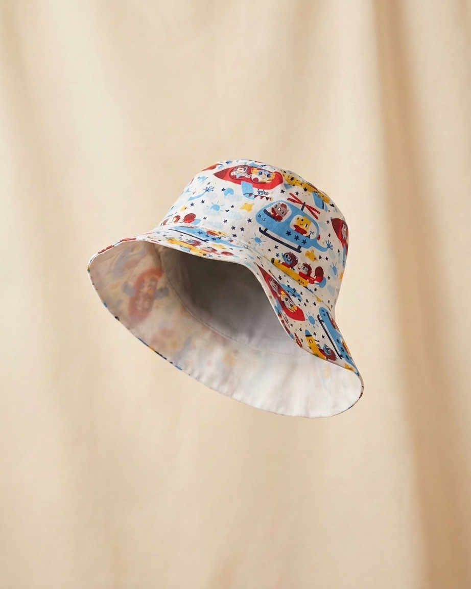 image of bucket hat with a plane pattern