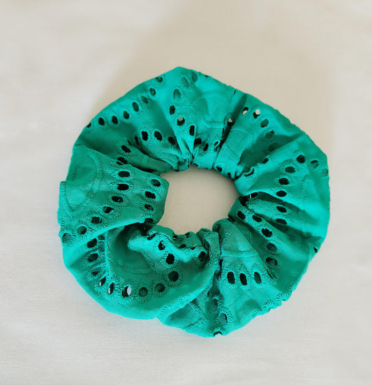 Green embroidered scrunchie