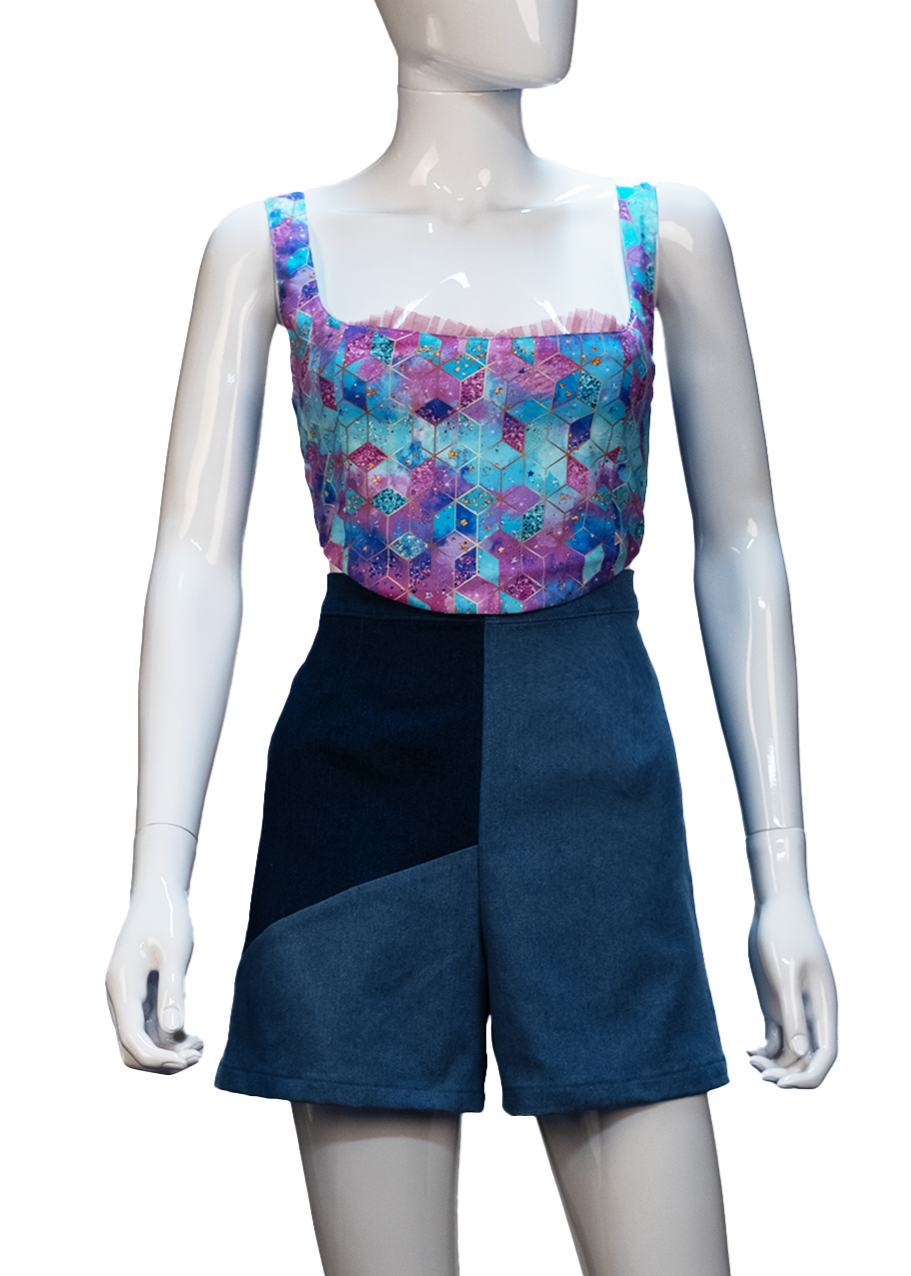 Multi colour top type bustier with tulle