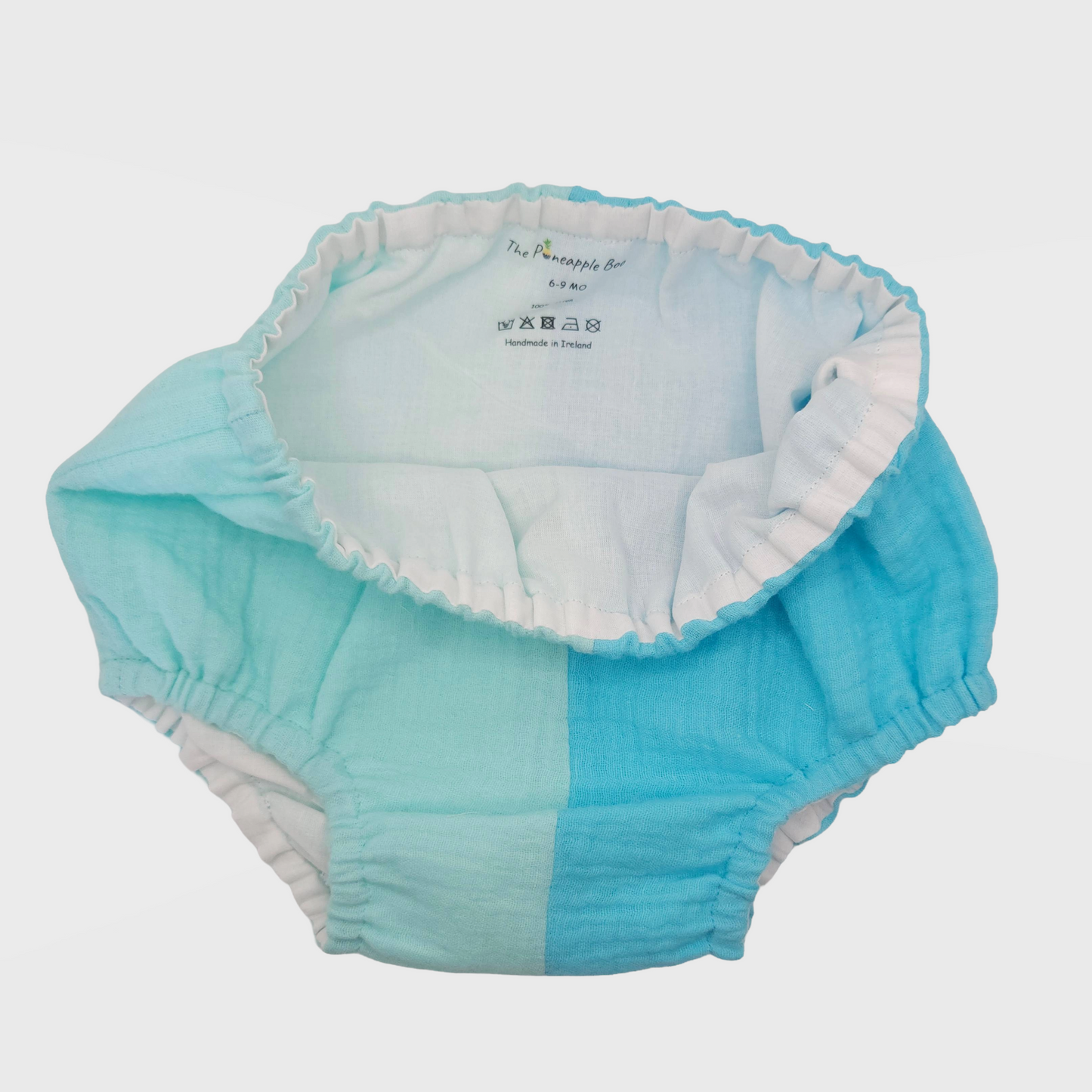 Inside view blue bloomer lining