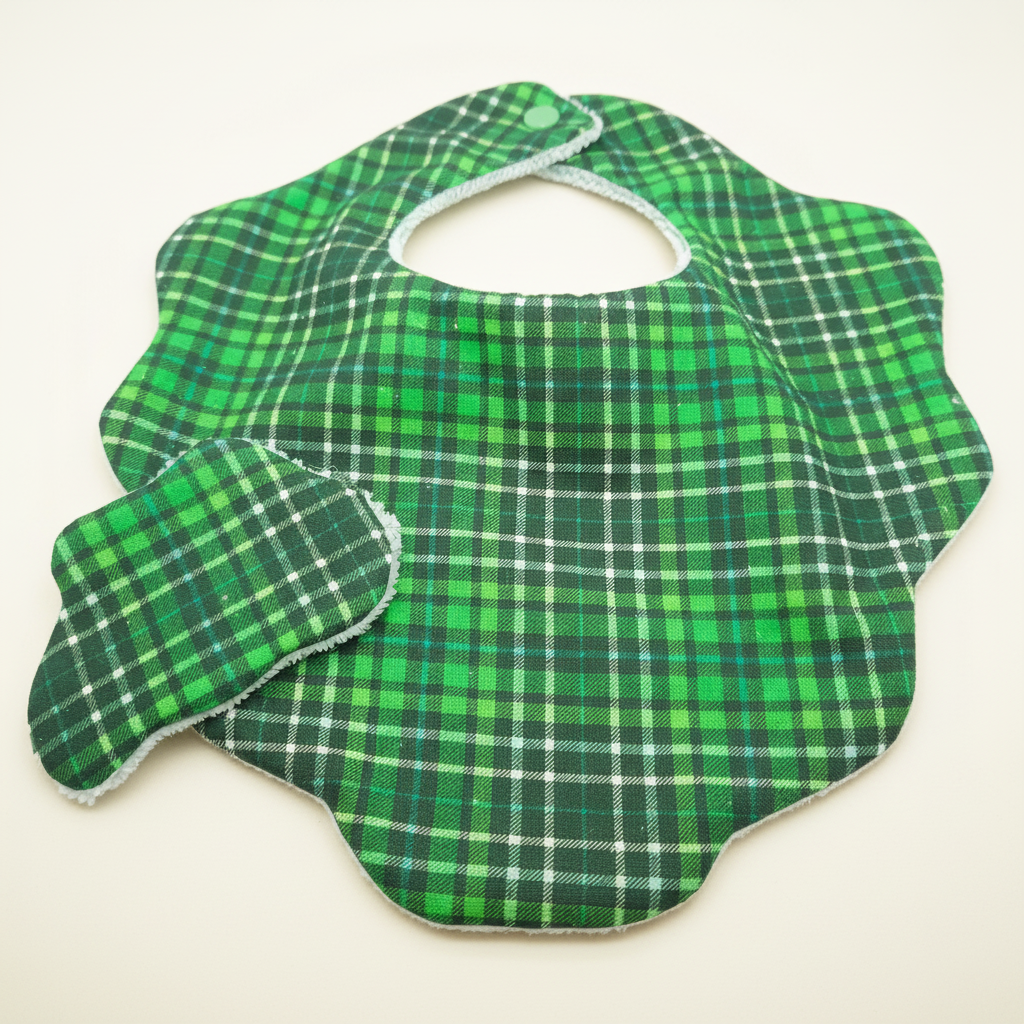 Green Plaid Baby Bib - Enhanced
