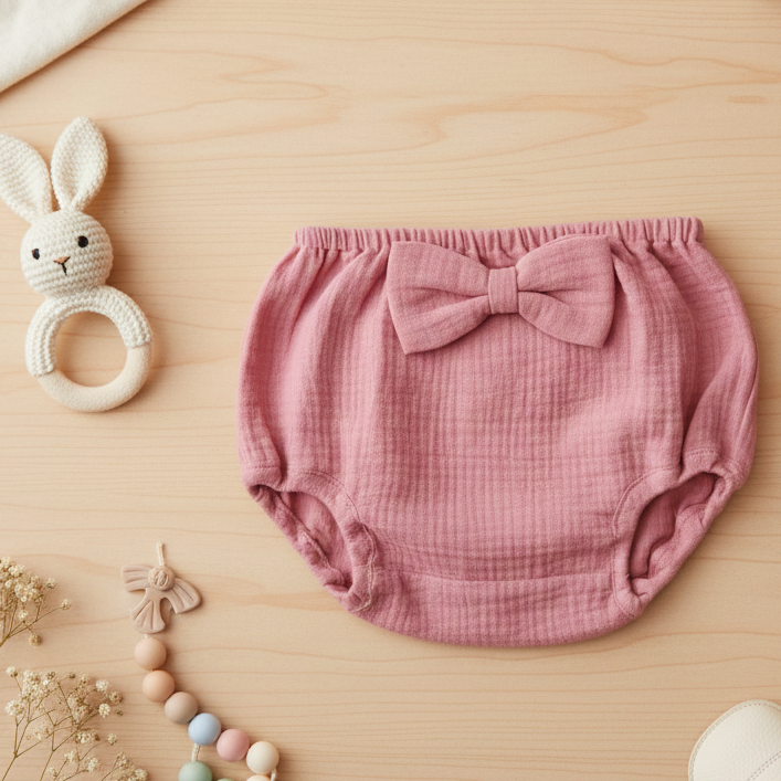 Pink Baby Nappy with Bow Flat Lay